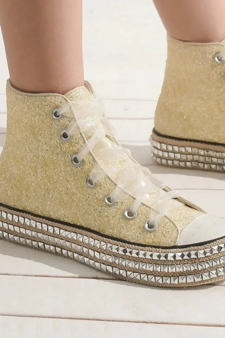 Beast Fashion Glitter Lace - Up Studded Platform Sneakers - Bela Fils BoutiqueBela Fils Boutique